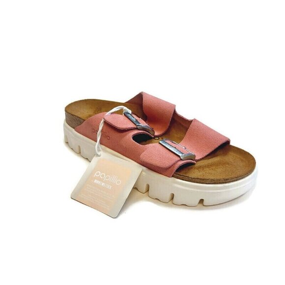 Papillio Shoes - Papillio By Birkenstock Arizona Chunky Suede Sandals Womens 6 Candy Pink Narrow